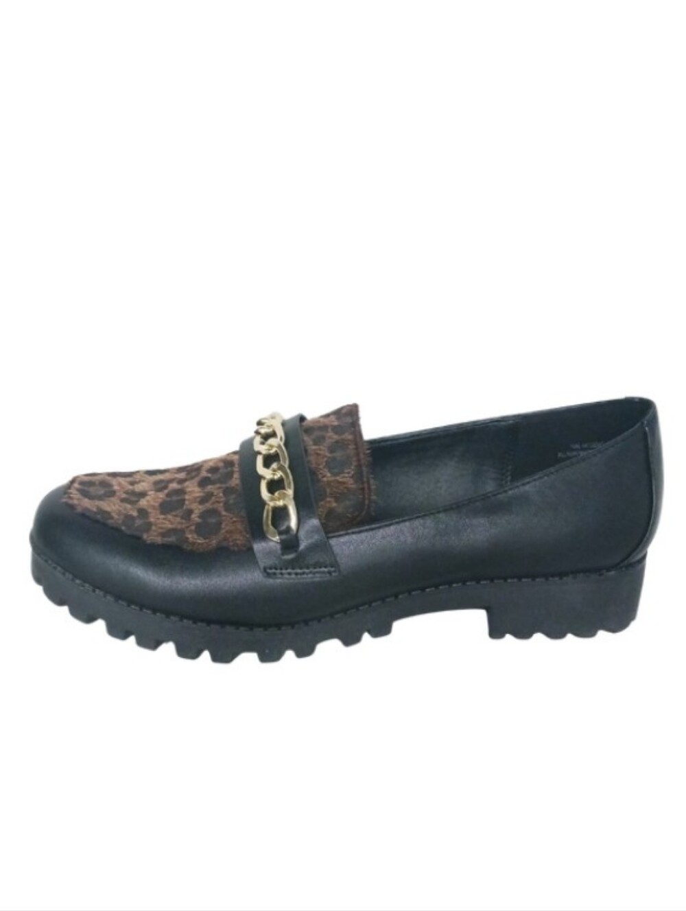 Cato Loafers Women's 10 Black Animal Print Gold Chain Chunky Punk Academia Shoes
